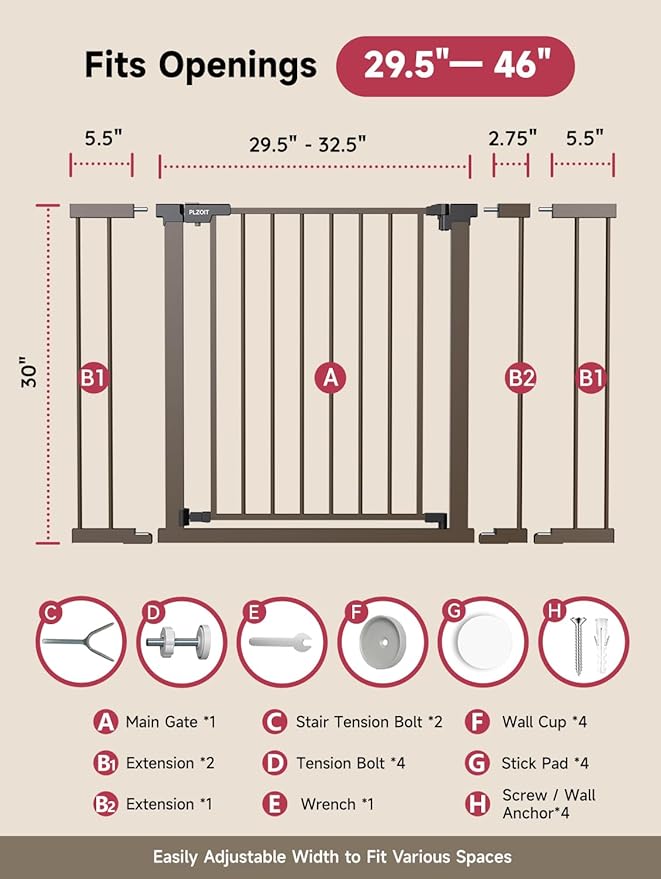 Baby Gate for Stairs, Stairs and Doorways Child Gate Pressure Mounted Safety - Image 6