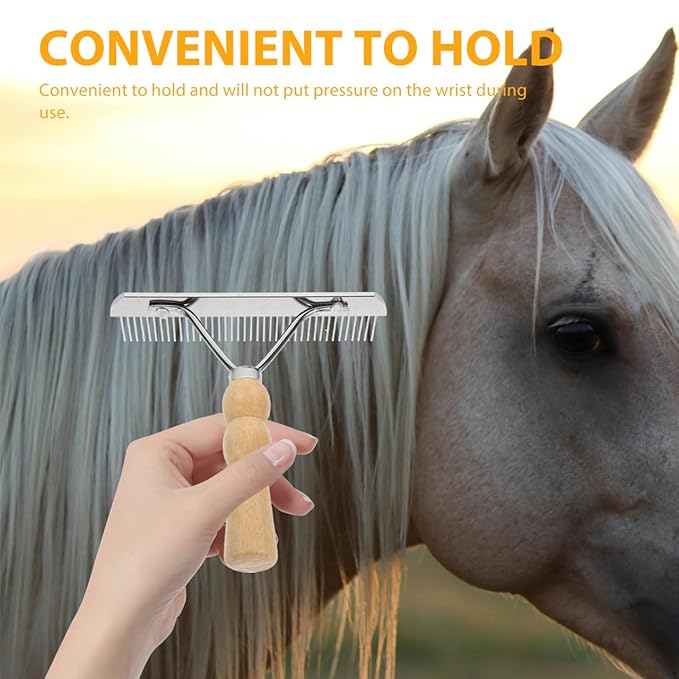 iplusmile Horse Hair Comb with Wooden Handle Ergonomic Non-Slip Pet Grooming - Image 3