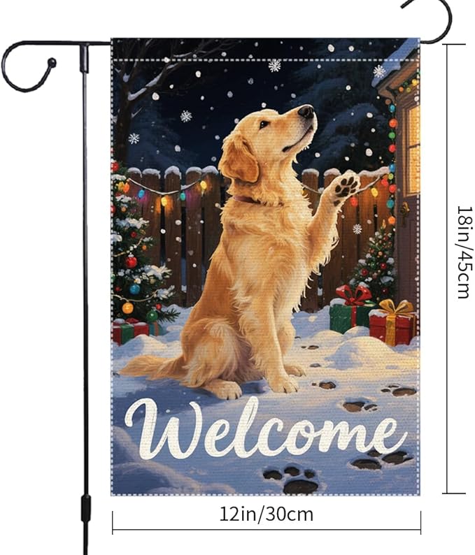 Golden Retriever Welcome Garden Flag 12x18 Inch Double Sided Christmas Winter - Image 3