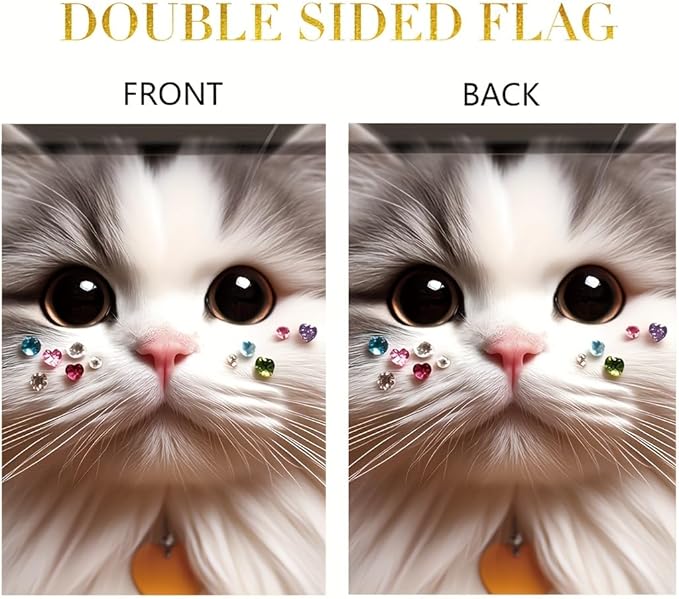 Cute Cat Garden Flag 12x18 Inch Double Sided Outdoor Yard Banner Adorable White - Image 4