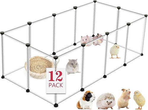 12 Panels Transparent Small Animals Playpen, Plastic Enclosure, Puppy Play Pen by VISCOO
