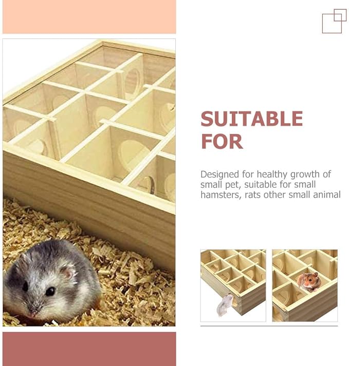Wooden Hamster Maze Toy Multi-Grid Maze Household Hamster Hideaway Toy Small - Image 3