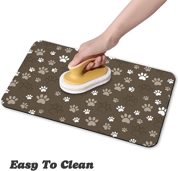 Dog Food Mat, Absorbent Water Bowl Mats Cat Pet Feeding Placemats Brown 17 * 30 - Image 4