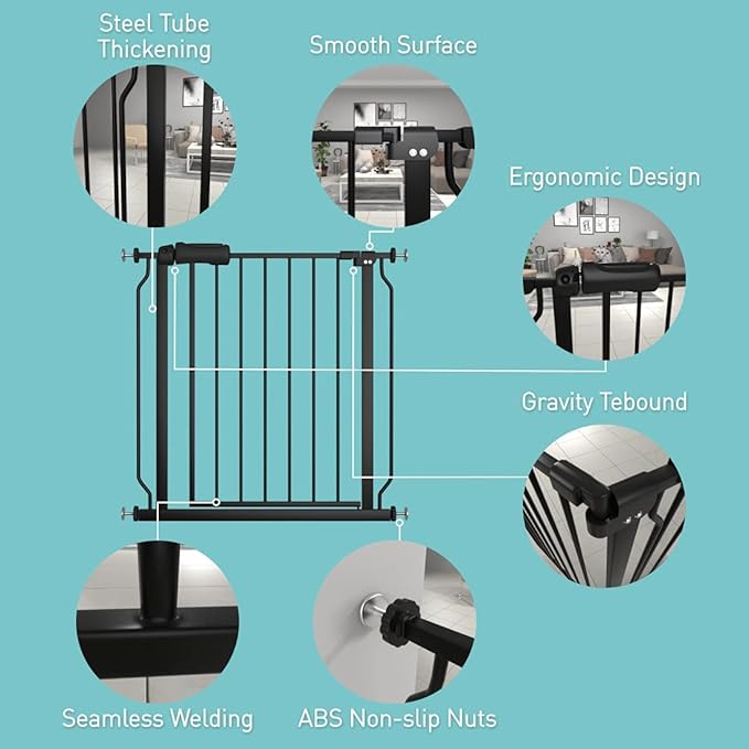 WAOWAO Baby Gate 57.48-62.20" Extra Wide Pressure Mounted Walk Through Swing - Image 2