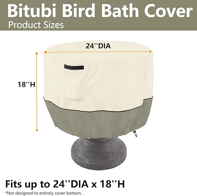 Bitubi Bird Bath Cover（24"x18"） 600D Oxford Cloth Garden Fountain Statue - Image 2