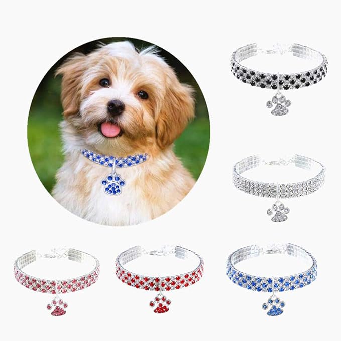 Pet Collar with Diamonds, Adjustable Crystal Diamond Elastic Heart Claw Pendant - Image 5
