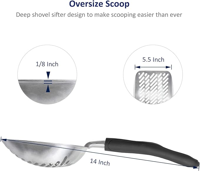 WePet Cat Litter Scoop, Aluminum Alloy Sifter, Kitty Metal Scooper, Deep Shovel - Image 2