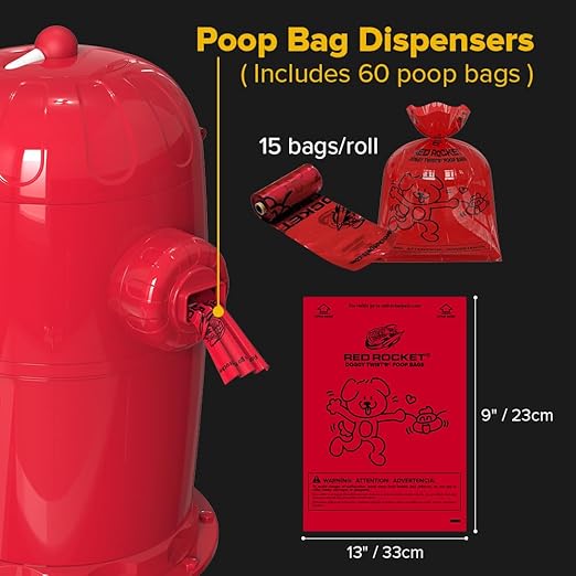 Red Rocket Pets Dog Poop Trash Can Large Doggy Twist'R Pack, 12x Refills Bags - Image 4