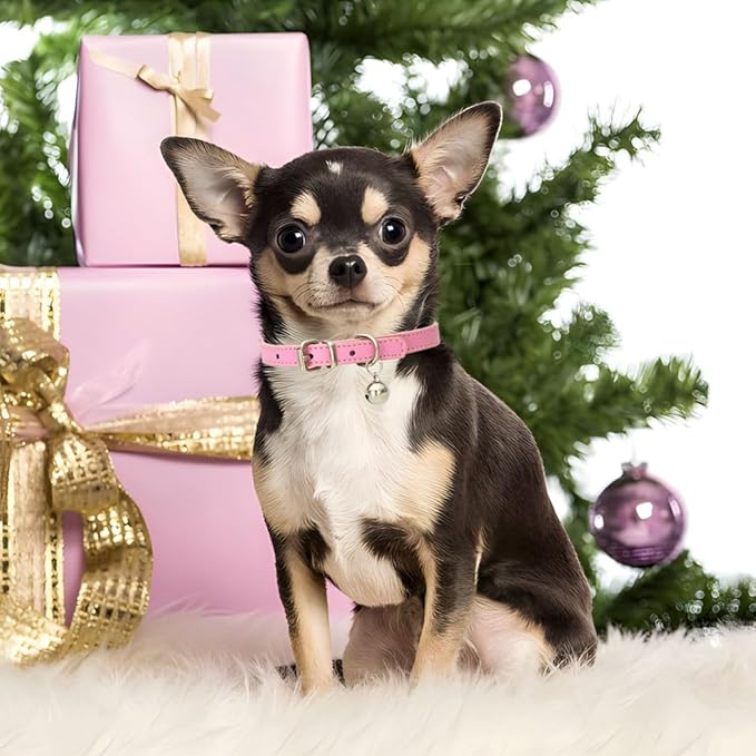 Pink XXS Cat Collar with Bell, Soft Pu Leather Puppy Collars Adjustable Buckle - Image 2