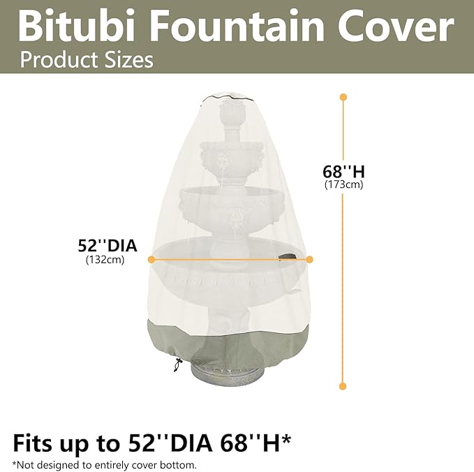 Bitubi Fountain Cover（52"x68"） 600D Oxford Cloth Garden Fountain Statue - Image 2
