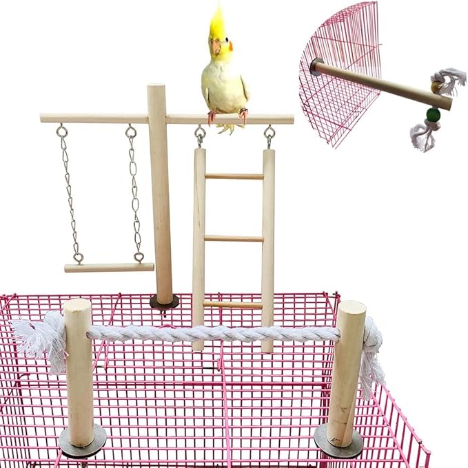 PINVNBY Bird Playground, Wood Parrot Play Gym Stand Perch Bird Cage Accessories by PINVNBY