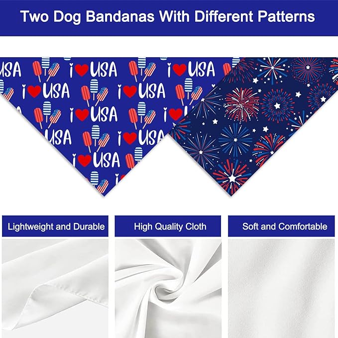 4th of July Dog Bandanas, Patriotic Holiday Party Pet Decorations 2 Pack - Image 3
