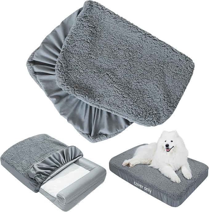 Dog Bed Covers Soft Plush Replacement Washable, Waterproof Pet Bed Liner Grey by Moonsea