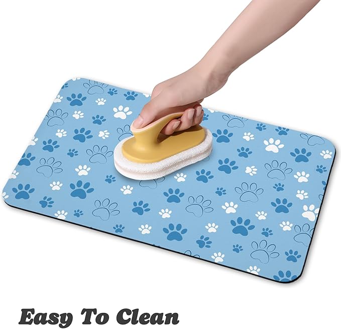 Dog Food Mat, Absorbent Water Bowl Mats Cat Pet Feeding Placemats Blue 12 * 20 - Image 4
