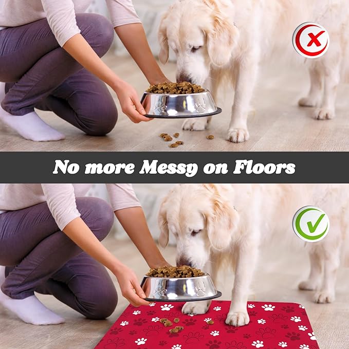 Dog Food Mat, Absorbent Water Bowl Mats Cat Pet Feeding Placemats Red 24 * 32 - Image 5