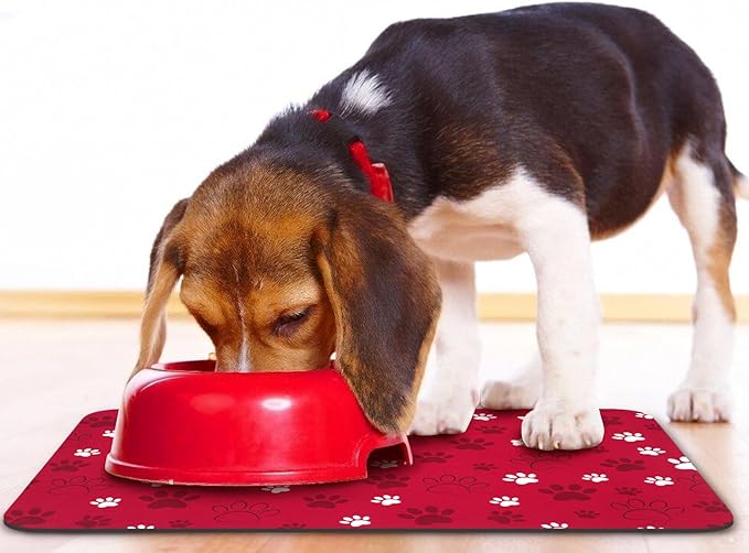 Dog Food Mat, Absorbent Water Bowl Mats Cat Pet Feeding Placemats Red 24 * 32 - Image 6