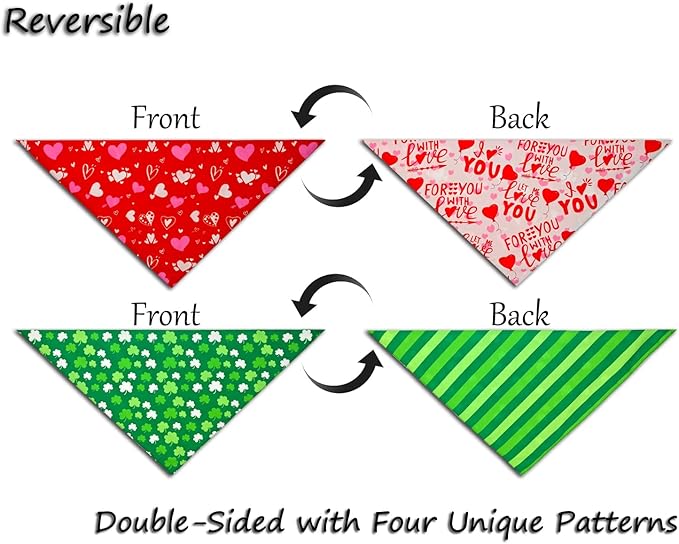Valentine's & St. Patrick's Day Dog Bandana Set 2PCS-Large, Holiday Party - Image 3