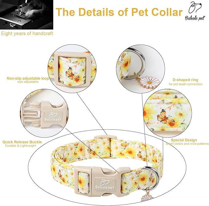 Adjustable Floral Dog Collar, Lightweight Quick-Release Buckle Collar - Image 4