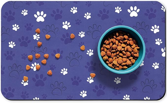 Dog Food Mat, Absorbent Water Bowl Mats Cat Pet Feeding Placemats Dark Blue 24 by Zoeeya