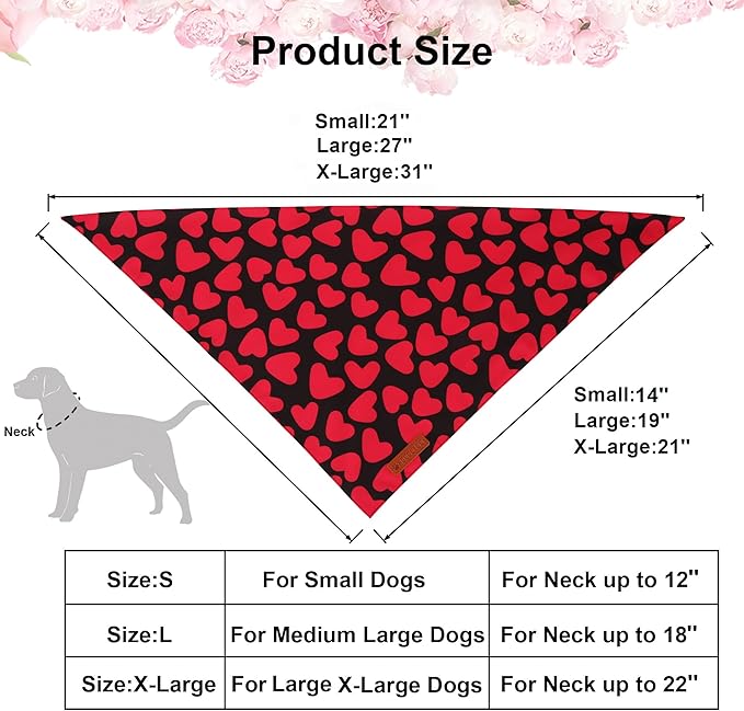 ADOGGYGO Valentine Dog Bandana 2 Pack, Reversible Red Pink Heart Pet Scarf Bib - Image 4