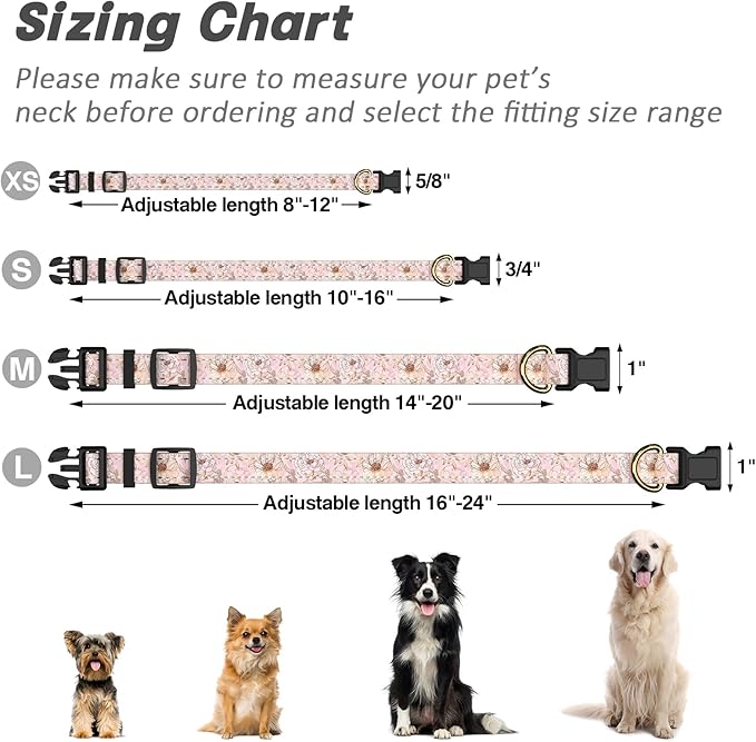 Reflective Dog Collar for Small Dogs, Cute Flower Theme Adjustable Heavy-Duty - Image 7