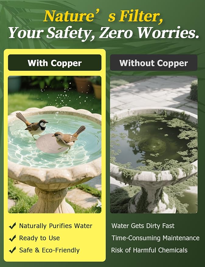Mellbree 2-Pack Bird Bath Copper Disk, 0.6mm Reinforced 99.99% Pure Copper - Image 2