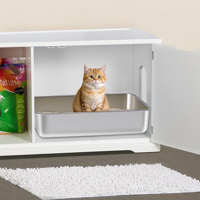 Stainless Steel Litter Box, Metal Litter Boxes 17.7" x 13.7" x 4", Small Litter - Image 5