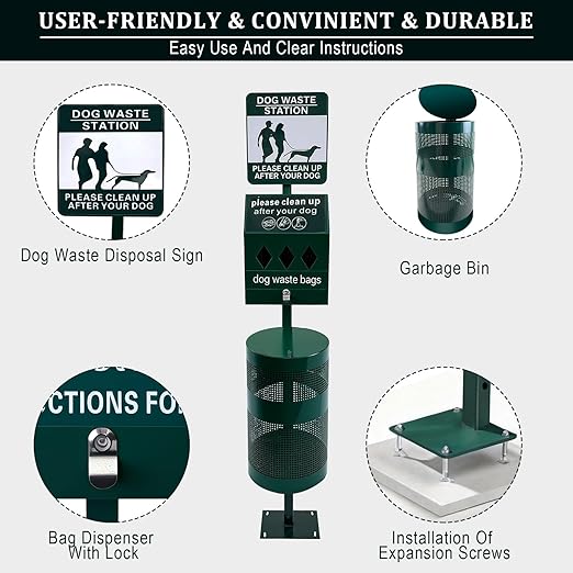 Dog Waste Station, 12 Gallons Pet Waste Bin, Outdoor Dog Waste Disposal System - Image 5