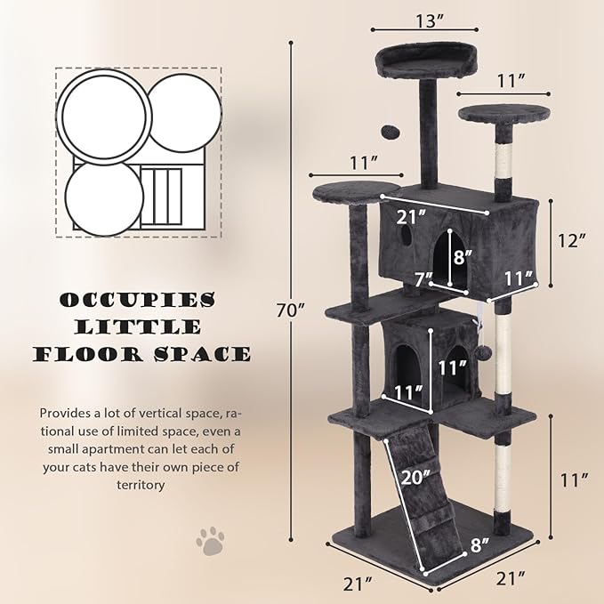Heavy Duty Cat Tree Tower, Cat Condo, Hanging Ball, Light Grey - Image 6