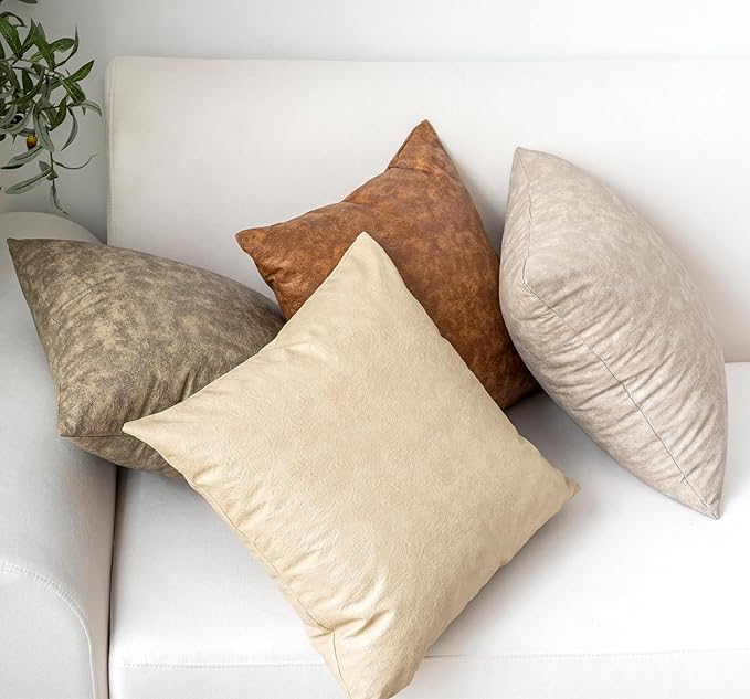 Pack of 2 Neutral Decorative Faux Leather Throw Pillow Covers, Boho Luxury - Image 8
