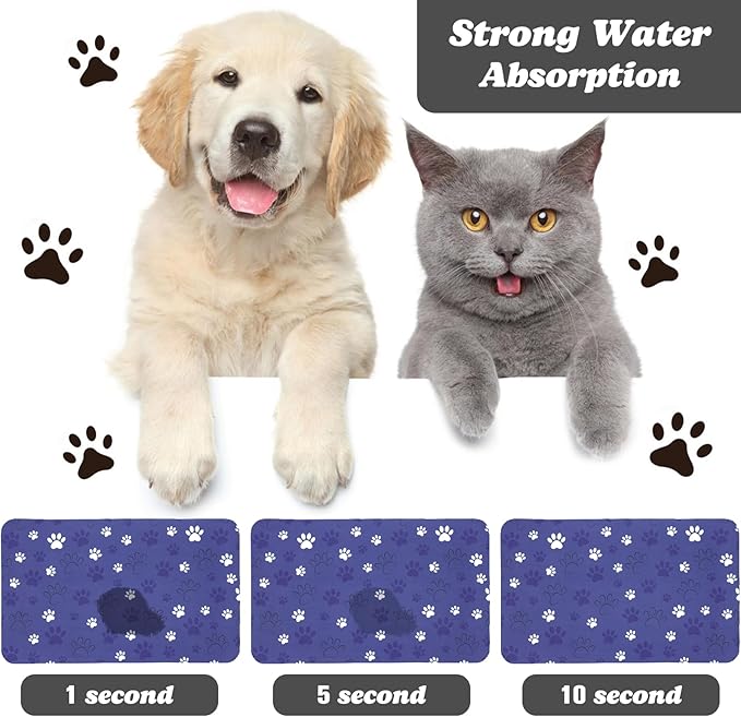 Dog Food Mat, Absorbent Water Bowl Mats Cat Pet Feeding Placemats Dark Blue 24 - Image 2