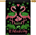 Dyrenson Happy St Patricks Day Flamingo 28 x 40 House Flag Double Sided by Dyrenson