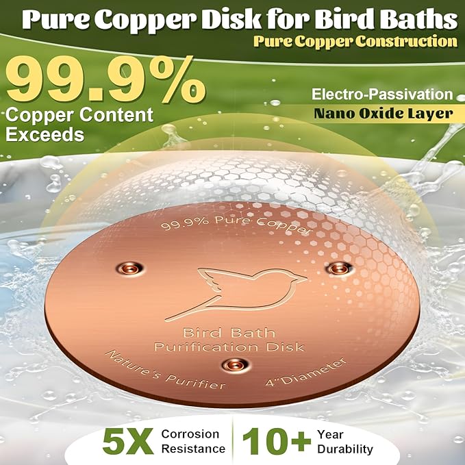 NNG 1 Pack Bird Bath Copper Disk, 1mm Thick Reinforced 99.9% Pure Copper Bird - Image 3