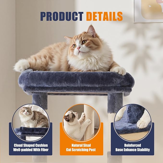 Sweetcrispy 63 inch Cat Tree Tower, Large Multi Level Cat Climbing Tower - Image 4