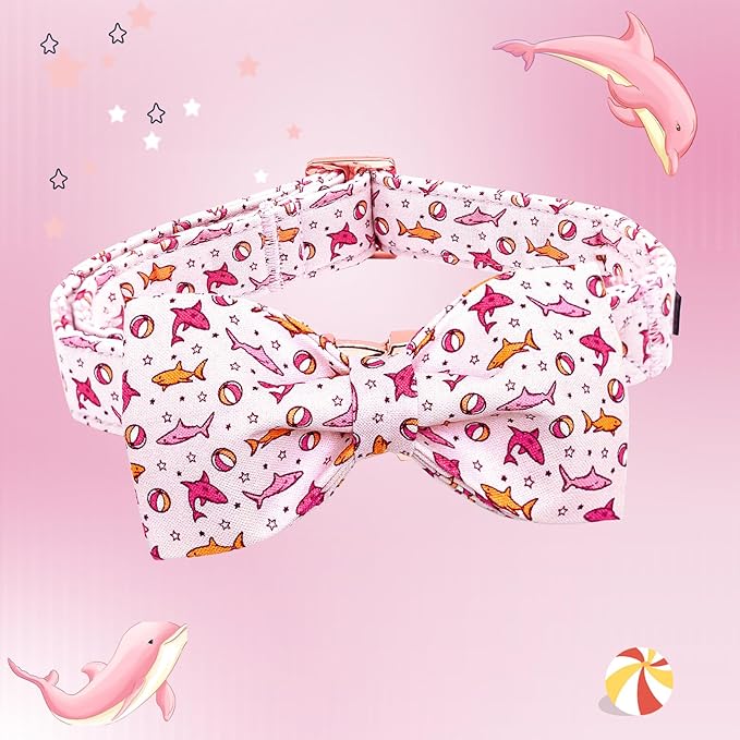 Lionheart glory Dog Collar Shark Print Dog Bow Collar Pink Dog Collar Male or - Image 3