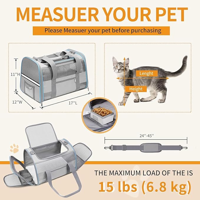 Soft-Sided Cat Carrier for Pets Up to 15lbs, Airline Approved Under-Seat Travel - Image 2