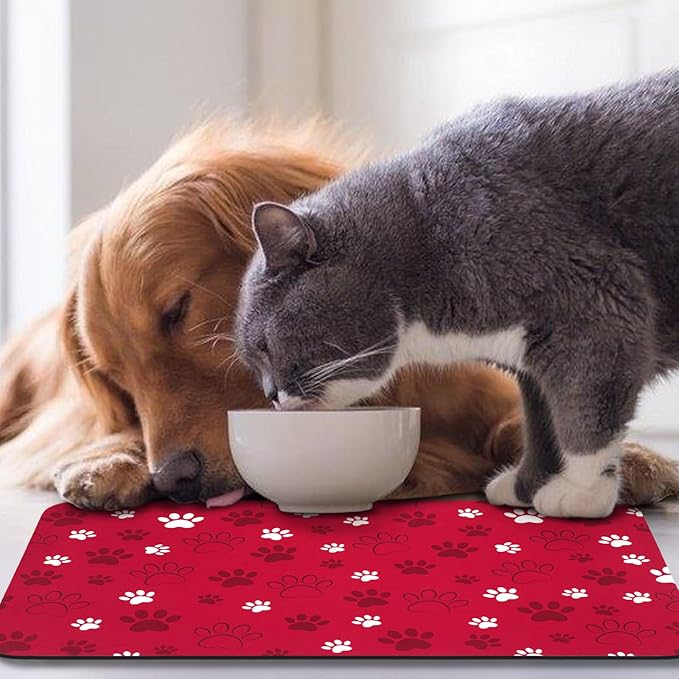 Dog Food Mat, Absorbent Water Bowl Mats Cat Pet Feeding Placemats Red 12 * 20 - Image 7