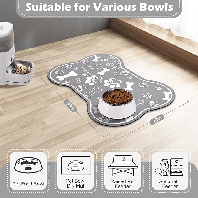 Dog Cat Food Mat, Rapid Absorbent Pet Feeding Mat, Bone Shaped Dog Placemat - Image 7
