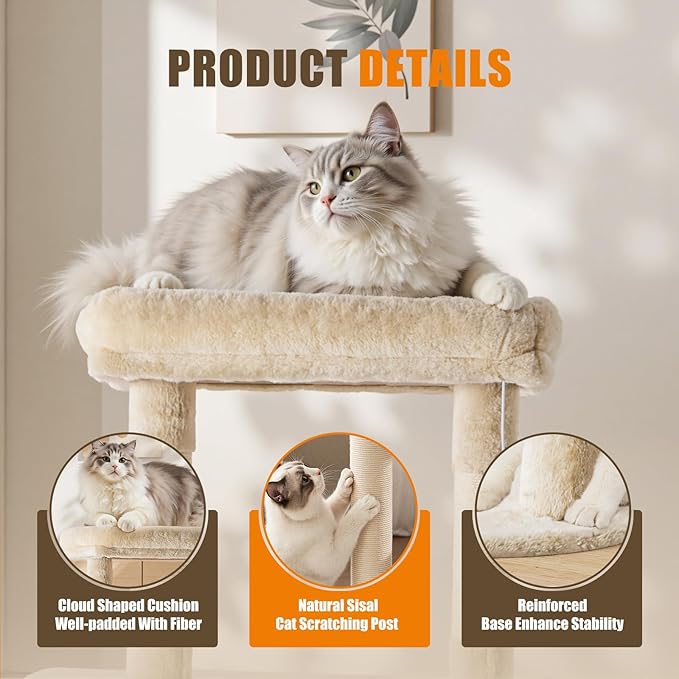 Sweetcrispy 63 inch Cat Tree Tower, Large Multi Level Cat Climbing Tower - Image 4