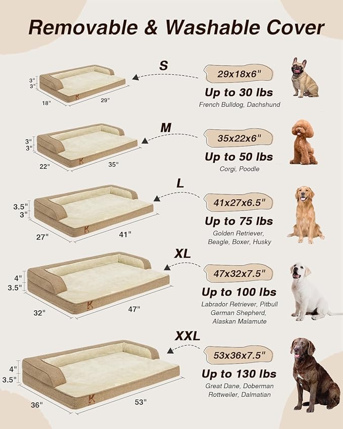 KSIIA Washable Dog Bed XXXL Senior Dog, Orthopedic Warm Soft Pet Sofa - Image 7