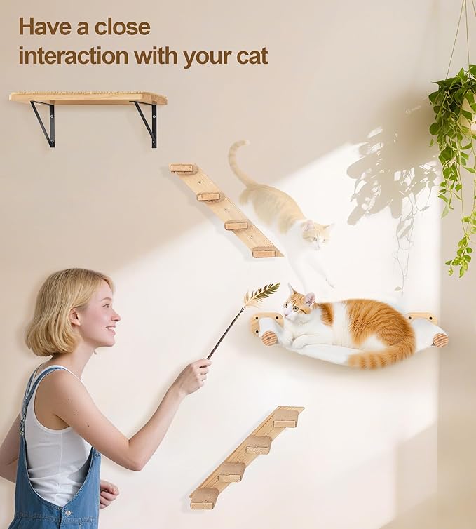 Cat Wall Hammock Set of 4 – 1 Floating Fabric Hammock, 2 Ladders - Image 2