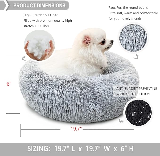 Calming Donut Dogs Beds for Small Dogs Washable, 19inch Fluffy Round Puppy Bed - Image 4