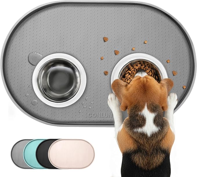 Dog Food Mat, 1/2 Inch Raised Edges Cat Feeding Mat by Conlun