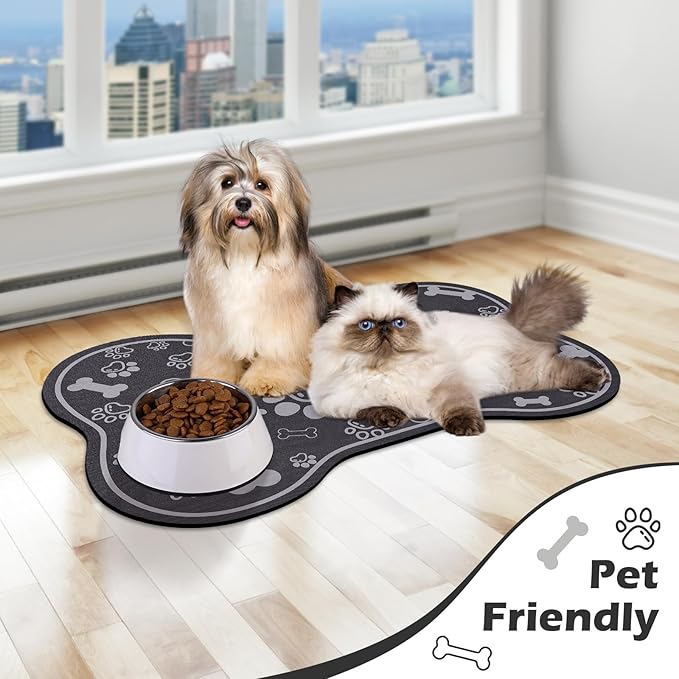 Dog Cat Food Mat, Rapid AbsorbentPet Feeding Mat, Bone Shaped Dog Placemat - Image 7