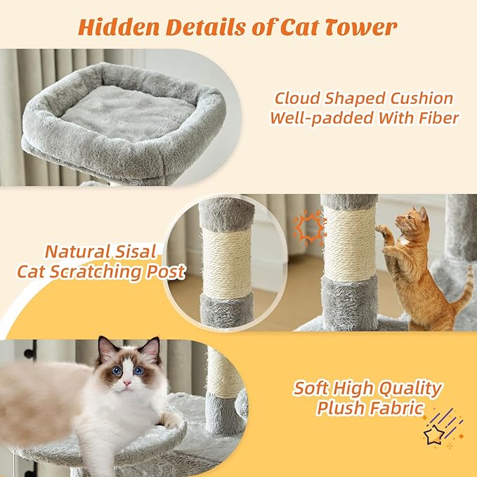 Sweetcrispy 44 Inch Cat Tree Tower, Cat Climbing Tower - Image 5