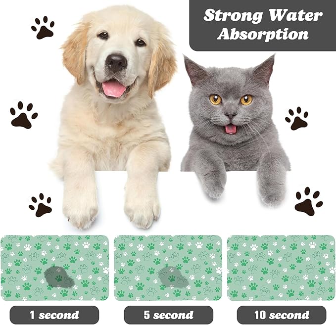 Dog Food Mat, Absorbent Water Bowl Mats Cat Pet Feeding Placemats Green 12 * 20 - Image 2