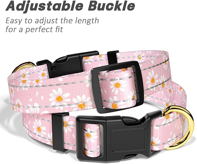 Reflective Dog Collar for Medium Dogs, Cute Daisy Theme Adjustable Heavy-Duty - Image 6
