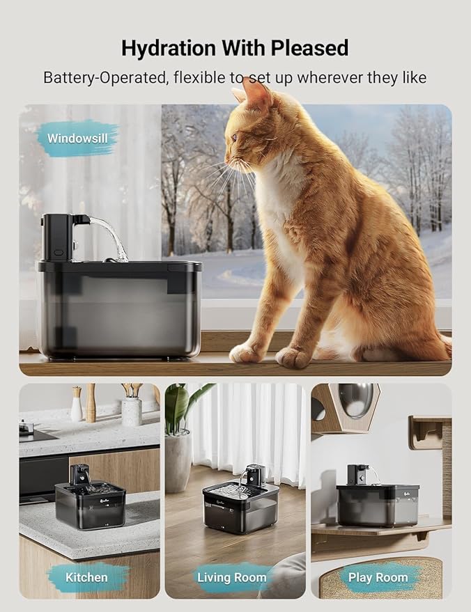 DownyPaws Battery Operated Cat Water Fountain, 84oz/2.5L Fursink Wireless Cat - Image 2