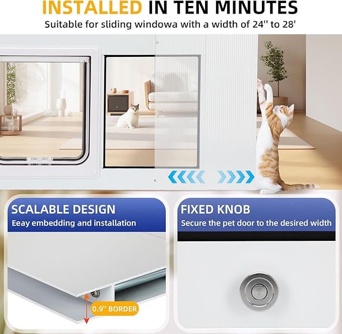 Full Size Cat Door Window Insert, fits 23'‘-28’' Various Sliding Windows - Image 3