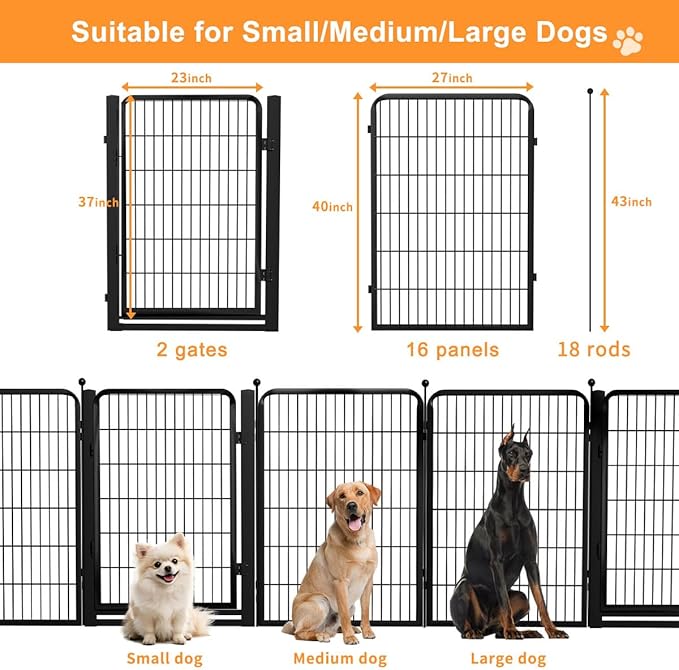 Dog Fence Outdoor Pens Outside, Portable Dog Play Pen 40" H 18 Panels Pet - Image 6